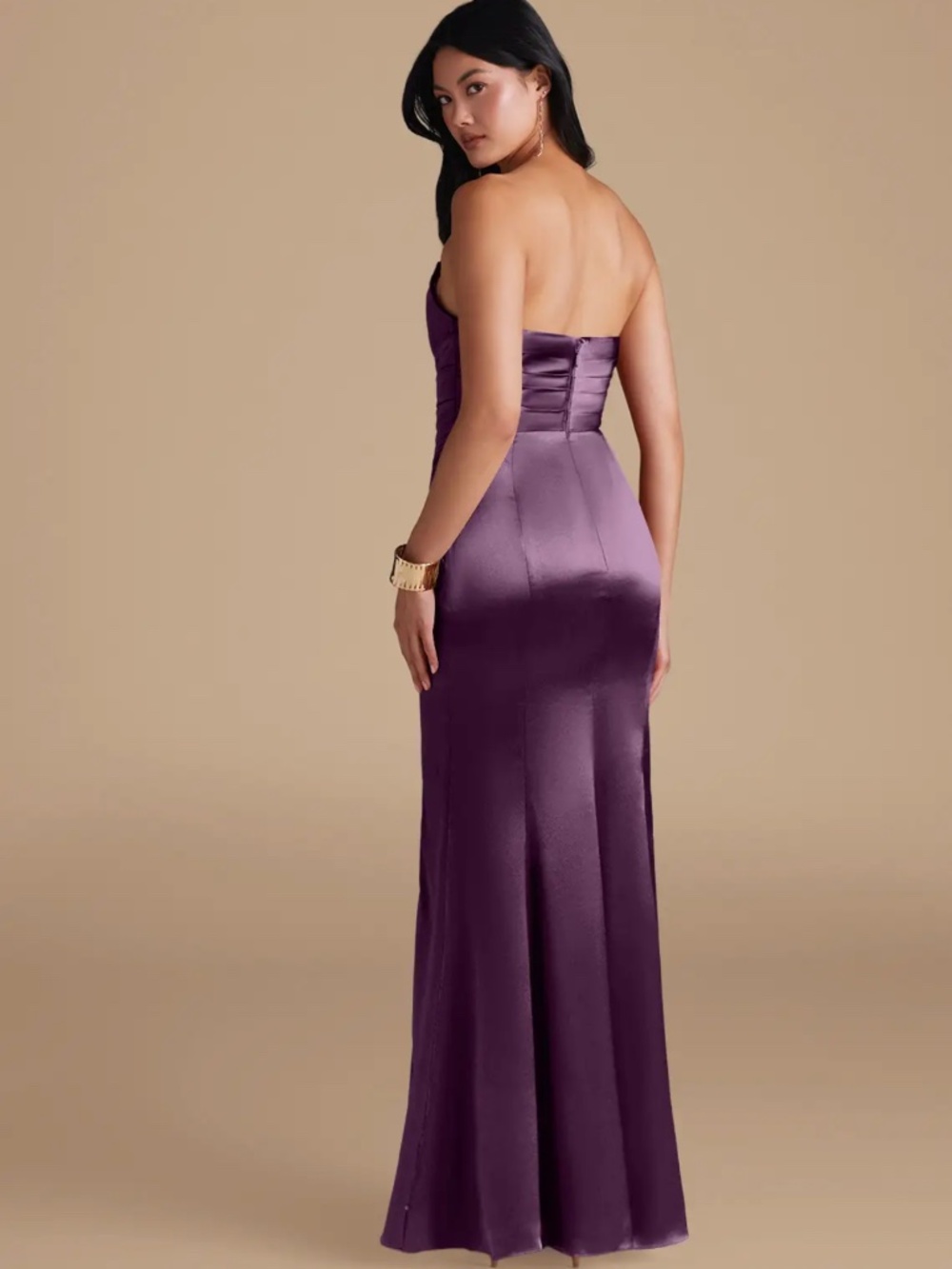 Azazie Yola - Plum Sheath Strapless Metallic Satin Dress - Picture 3 of 3